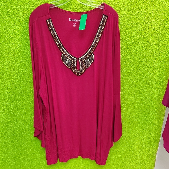 Roaman's Tops - Roaman's Pink Embellished 3/4 Sleeve Blouse